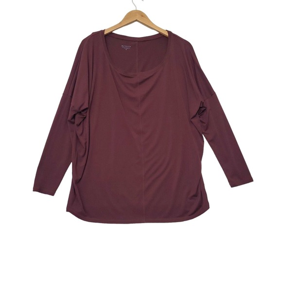 Athleta Burgundy Batwing Long Sleeve Ballet Neck‎ Seamed Shirt Top Plus Size 1X